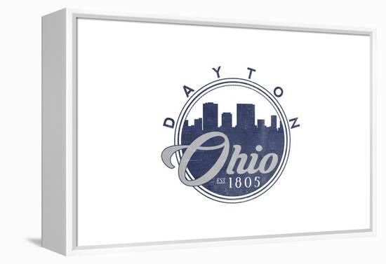 Dayton, Ohio - Skyline Seal (Blue)-Lantern Press-Framed Stretched Canvas