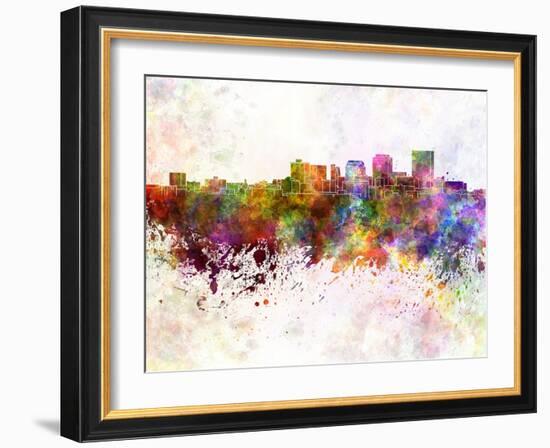Dayton Skyline in Watercolor Background-paulrommer-Framed Art Print