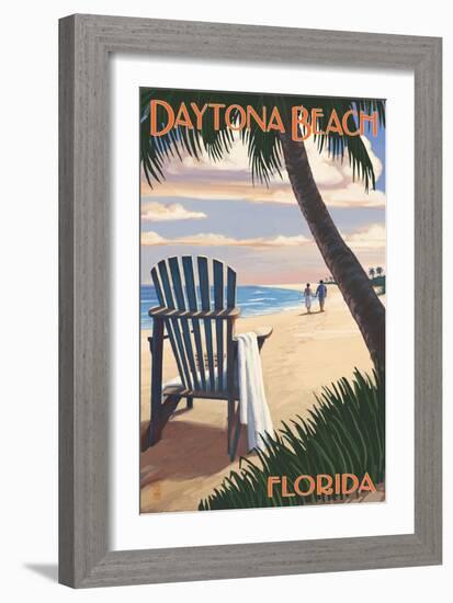 Daytona Beach, Florida - Adirondack Chair on the Beach-Lantern Press-Framed Art Print