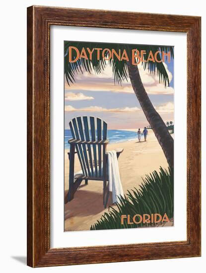 Daytona Beach, Florida - Adirondack Chair on the Beach-Lantern Press-Framed Art Print