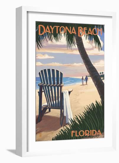 Daytona Beach, Florida - Adirondack Chair on the Beach-Lantern Press-Framed Art Print