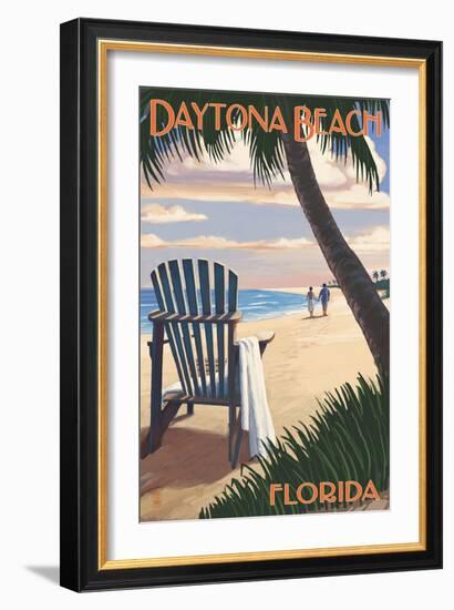 Daytona Beach, Florida - Adirondack Chair on the Beach-Lantern Press-Framed Art Print