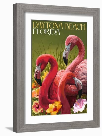 Daytona Beach, Florida - Flamingo Scene-Lantern Press-Framed Premium Giclee Print