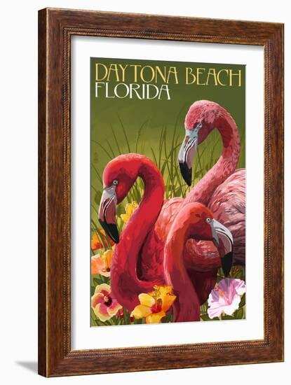 Daytona Beach, Florida - Flamingo Scene-Lantern Press-Framed Premium Giclee Print