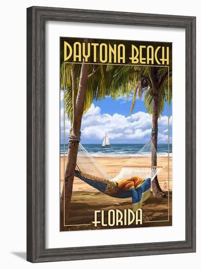 Daytona Beach, Florida - Palms and Hammock-Lantern Press-Framed Art Print