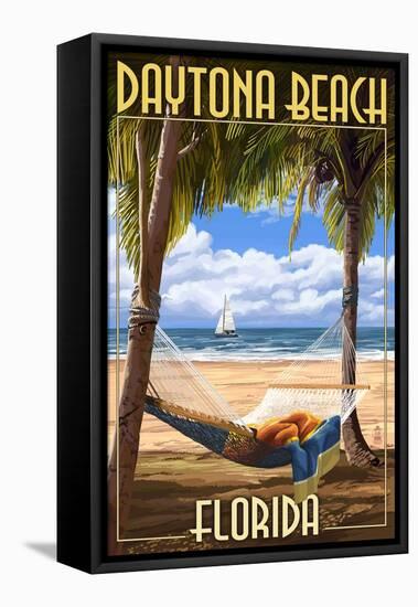 Daytona Beach, Florida - Palms and Hammock-Lantern Press-Framed Stretched Canvas