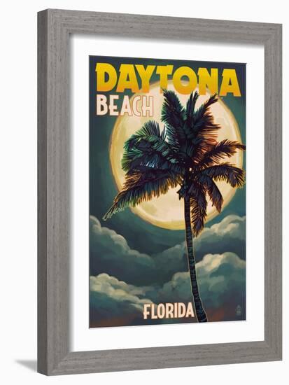 Daytona Beach, Florida - Palms and Moon-Lantern Press-Framed Art Print