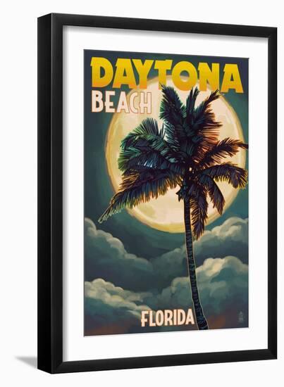 Daytona Beach, Florida - Palms and Moon-Lantern Press-Framed Art Print