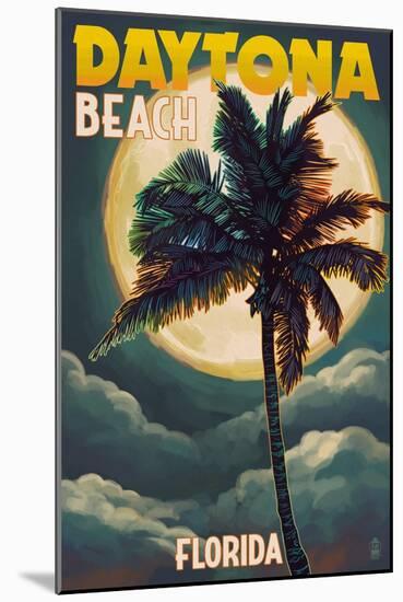 Daytona Beach, Florida - Palms and Moon-Lantern Press-Mounted Art Print