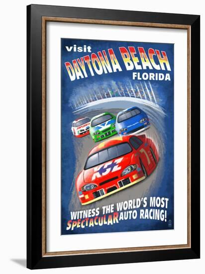 Daytona Beach, Florida - Racecar Scene-Lantern Press-Framed Art Print