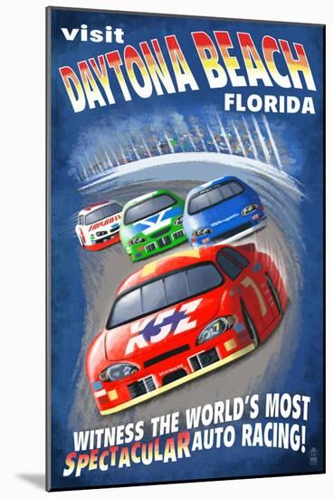 Daytona Beach, Florida - Racecar Scene-Lantern Press-Mounted Art Print