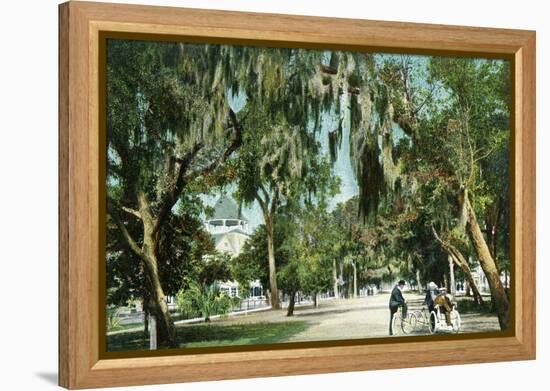 Daytona Beach, Florida - Ridgewood Ave and Hotel View-Lantern Press-Framed Stretched Canvas