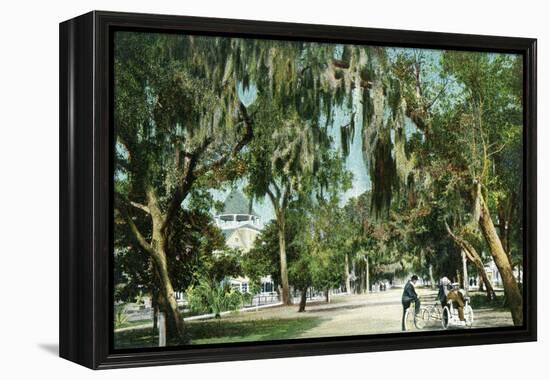 Daytona Beach, Florida - Ridgewood Ave and Hotel View-Lantern Press-Framed Stretched Canvas