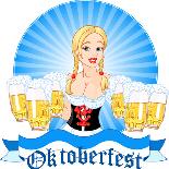 Illustration of Oktoberfest Girl Serving Beer. Raster Version.-Dazdraperma-Framed Photographic Print