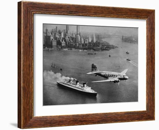 DC-3, SS Normandie, New York, 1938-Clyde Sunderland-Framed Art Print