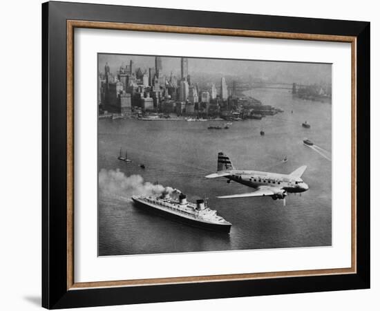 DC-3, SS Normandie, New York, 1938-Clyde Sunderland-Framed Art Print