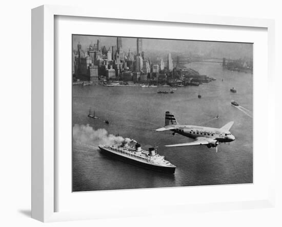 DC-3, SS Normandie, New York, 1938-Clyde Sunderland-Framed Art Print