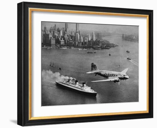 DC-3, SS Normandie, New York, 1938-Clyde Sunderland-Framed Art Print