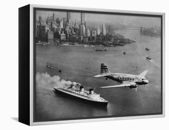 DC-3, SS Normandie, New York, 1938-Clyde Sunderland-Framed Stretched Canvas