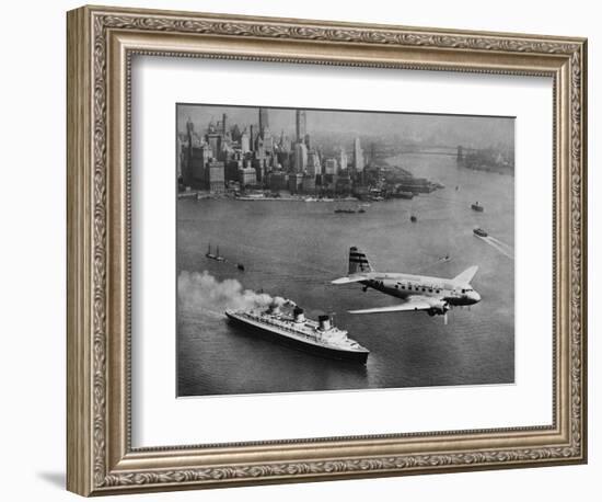 DC-3, SS Normandie, New York, 1938-Clyde Sunderland-Framed Art Print