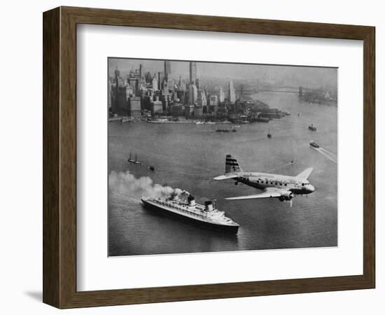 DC-3, SS Normandie, New York, 1938-Clyde Sunderland-Framed Art Print