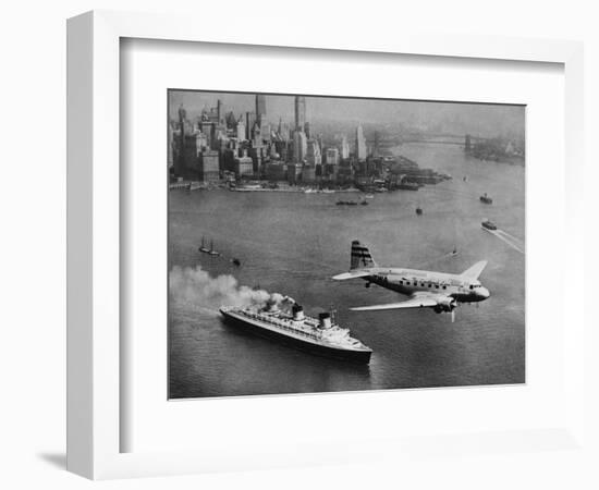 DC-3, SS Normandie, New York, 1938-Clyde Sunderland-Framed Art Print