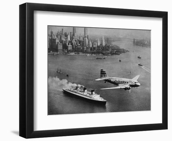 DC-3, SS Normandie, New York, 1938-Clyde Sunderland-Framed Premium Giclee Print