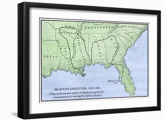 De Soto Expedition's Route across Southeast North America, 1539-1542-null-Framed Giclee Print