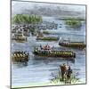 De Soto's Expedition Met by Chief Aquixo's Native Americans on the Mississippi River, c.1542-null-Mounted Giclee Print