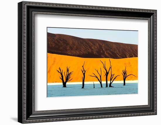 Dead trees in a desert, Dead Vlei, Sossusvlei, Namib Desert, Namib-Naukluft National Park, Namibia-null-Framed Photographic Print