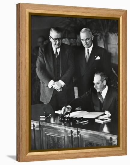 Dean Acheson, Sec. of State, Signs the North Atlantic Treaty Establishing the Nato Alliance-null-Framed Stretched Canvas