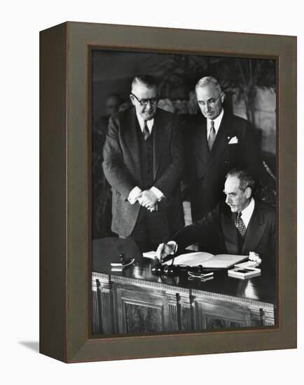 Dean Acheson, Sec. of State, Signs the North Atlantic Treaty Establishing the Nato Alliance-null-Framed Stretched Canvas