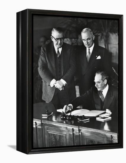 Dean Acheson, Sec. of State, Signs the North Atlantic Treaty Establishing the Nato Alliance-null-Framed Stretched Canvas