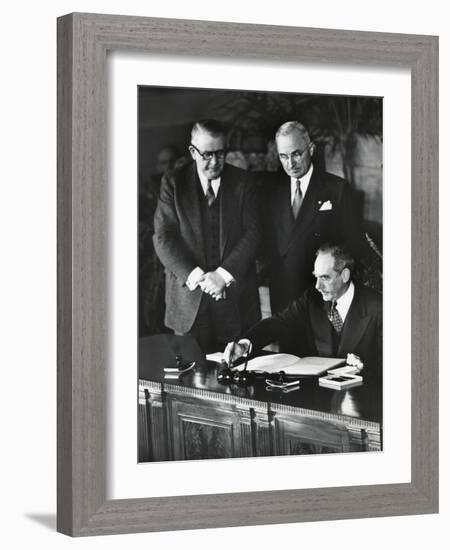 Dean Acheson, Sec. of State, Signs the North Atlantic Treaty Establishing the Nato Alliance-null-Framed Photo