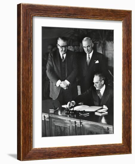 Dean Acheson, Sec. of State, Signs the North Atlantic Treaty Establishing the Nato Alliance-null-Framed Photo