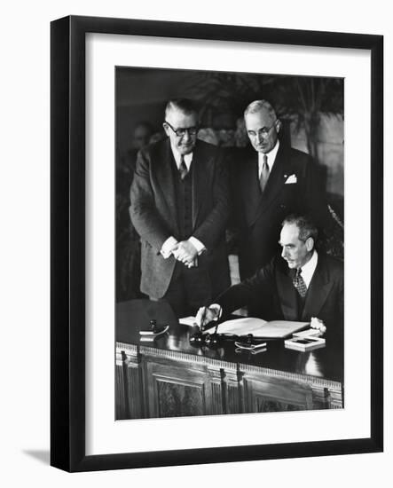 Dean Acheson, Sec. of State, Signs the North Atlantic Treaty Establishing the Nato Alliance-null-Framed Photo