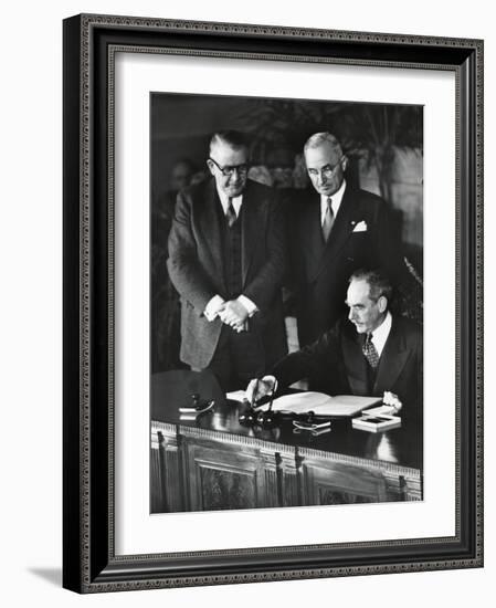 Dean Acheson, Sec. of State, Signs the North Atlantic Treaty Establishing the Nato Alliance-null-Framed Photo