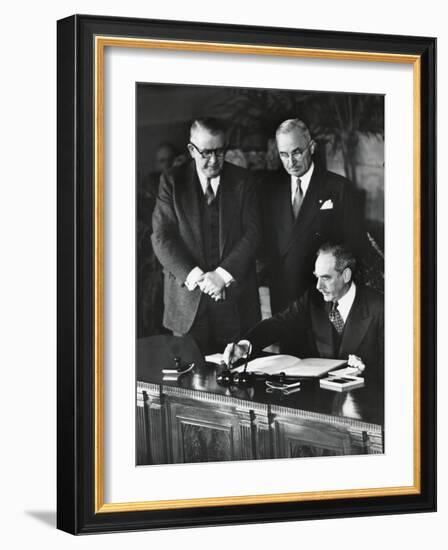 Dean Acheson, Sec. of State, Signs the North Atlantic Treaty Establishing the Nato Alliance-null-Framed Photo