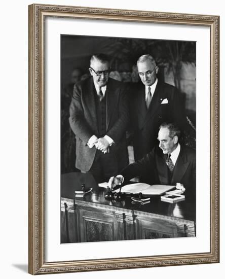 Dean Acheson, Sec. of State, Signs the North Atlantic Treaty Establishing the Nato Alliance-null-Framed Photo