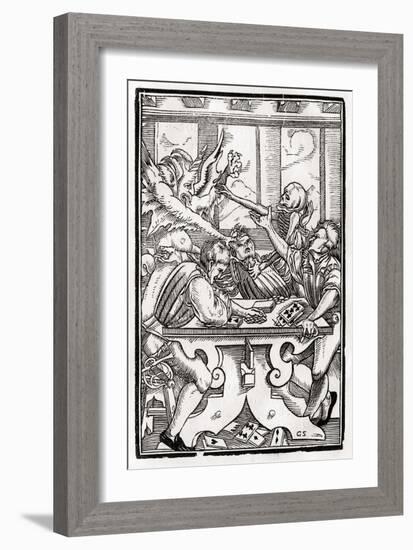 Death and the Devil Come for the Card Player, Engraved by Georg Scharffenberg, from 'Der Todten…-Hans Holbein the Younger-Framed Giclee Print