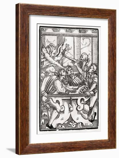 Death and the Devil Come for the Card Player, Engraved by Georg Scharffenberg, from 'Der Todten…-Hans Holbein the Younger-Framed Giclee Print