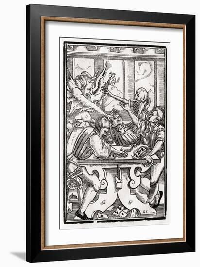 Death and the Devil Come for the Card Player, Engraved by Georg Scharffenberg, from 'Der Todten…-Hans Holbein the Younger-Framed Giclee Print