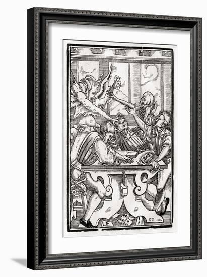 Death and the Devil Come for the Card Player, Engraved by Georg Scharffenberg, from 'Der Todten…-Hans Holbein the Younger-Framed Giclee Print