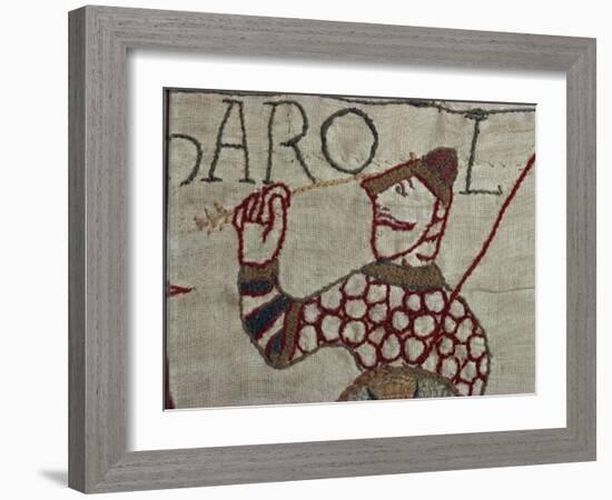 Death of King Harold Showing an Arrow in His Eye, Bayeux Tapestry, Bayeux, Normandy, France, Europe-Rawlings Walter-Framed Photographic Print