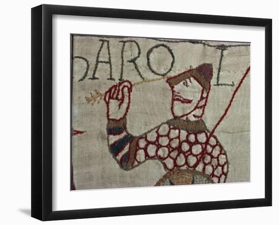 Death of King Harold Showing an Arrow in His Eye, Bayeux Tapestry, Bayeux, Normandy, France, Europe-Rawlings Walter-Framed Photographic Print