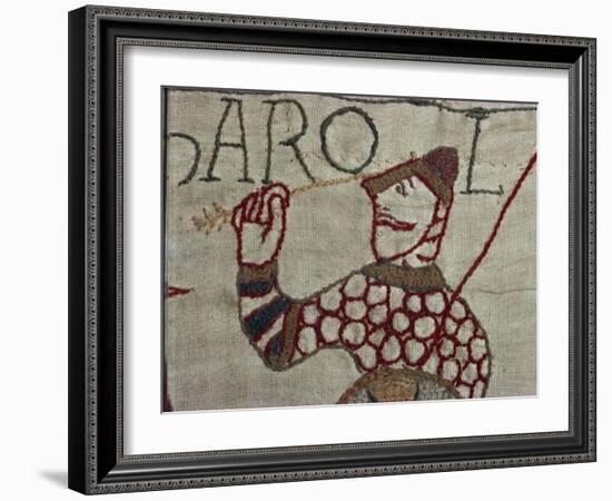 Death of King Harold Showing an Arrow in His Eye, Bayeux Tapestry, Bayeux, Normandy, France, Europe-Rawlings Walter-Framed Photographic Print