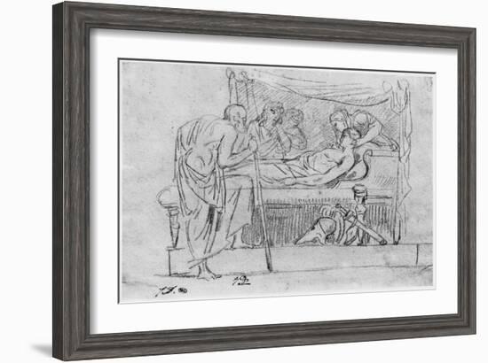 Death of Meleager (Black Pencil on Paper)-Jacques-Louis David-Framed Giclee Print