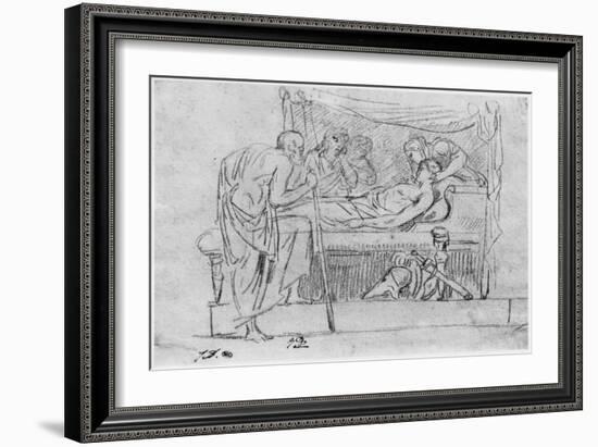 Death of Meleager (Black Pencil on Paper)-Jacques-Louis David-Framed Giclee Print