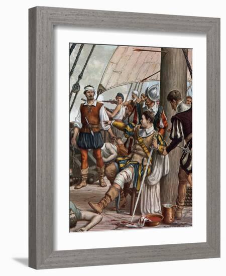 Death of the Navigator Lourenco De Almeida (Circa 1480-1508) at the Battle of Chaul, India 1508 (De-Tancredi Scarpelli-Framed Giclee Print