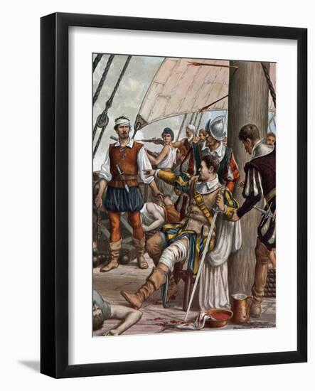 Death of the Navigator Lourenco De Almeida (Circa 1480-1508) at the Battle of Chaul, India 1508 (De-Tancredi Scarpelli-Framed Giclee Print